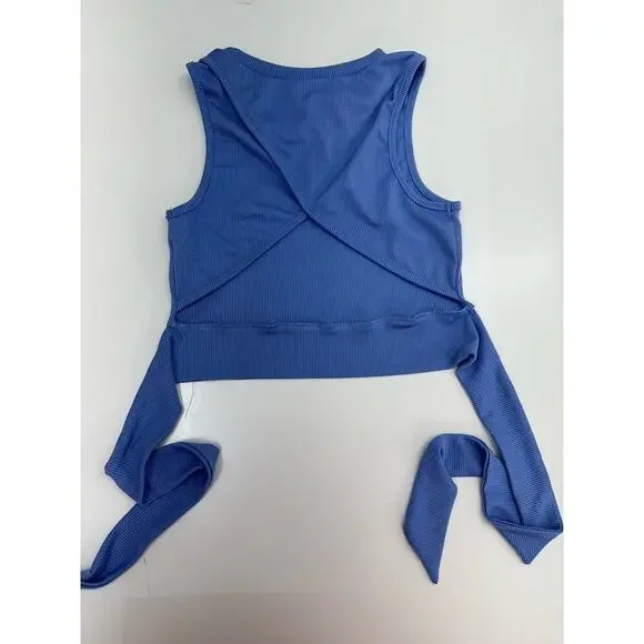 Shein Womens Tank Top Size Small Blue Ribbed Cropped Back Tie - Picture 6 of 13